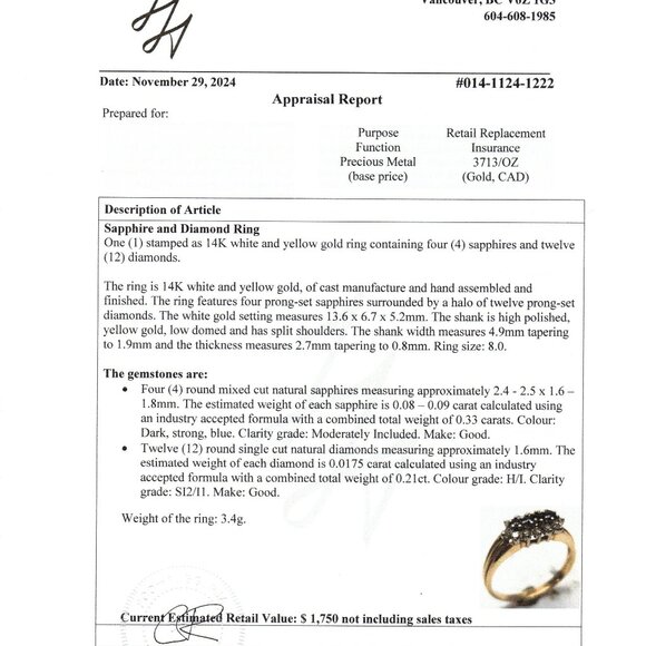 Vintage 14kt Yellow Gold Blue Sapphire Diamond Ring, Elegant Dinner Ring Sz 8 - Picture 9 of 9